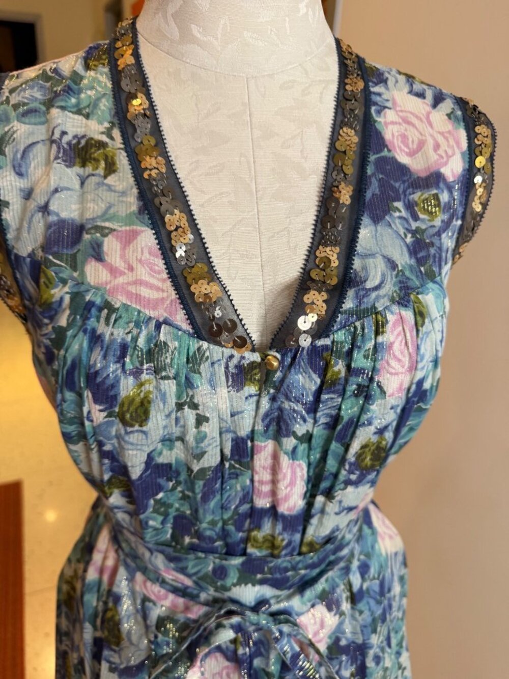 Rebecca Taylor Womens A-Line Dress Size 10 Blue Watercolor Floral Print Lined - Picture 7 of 13